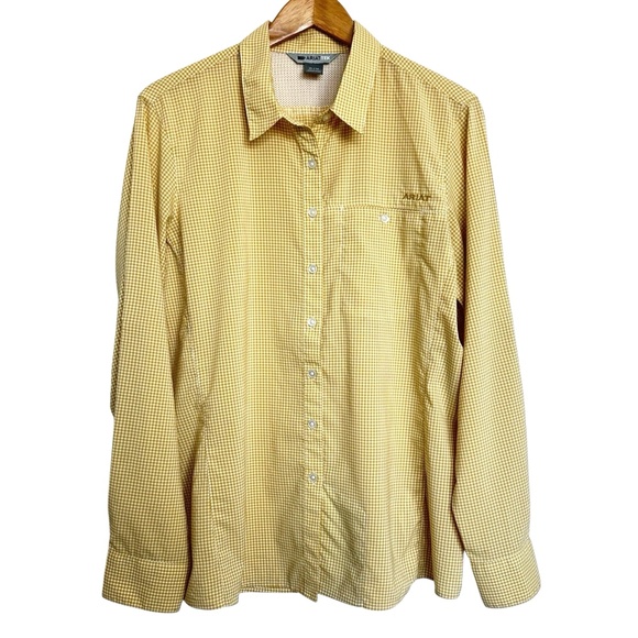 Ariat TEK Button-Up Shirt - Women’s XL -Yellow Gingham Check Vented Back Western - Picture 1 of 16